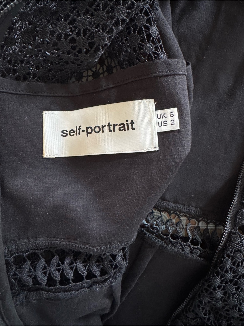 Self-Portrait Black Guipure Lace Tiered Mock Neck Mini Dress – Size 2 - Picture 10 of 11